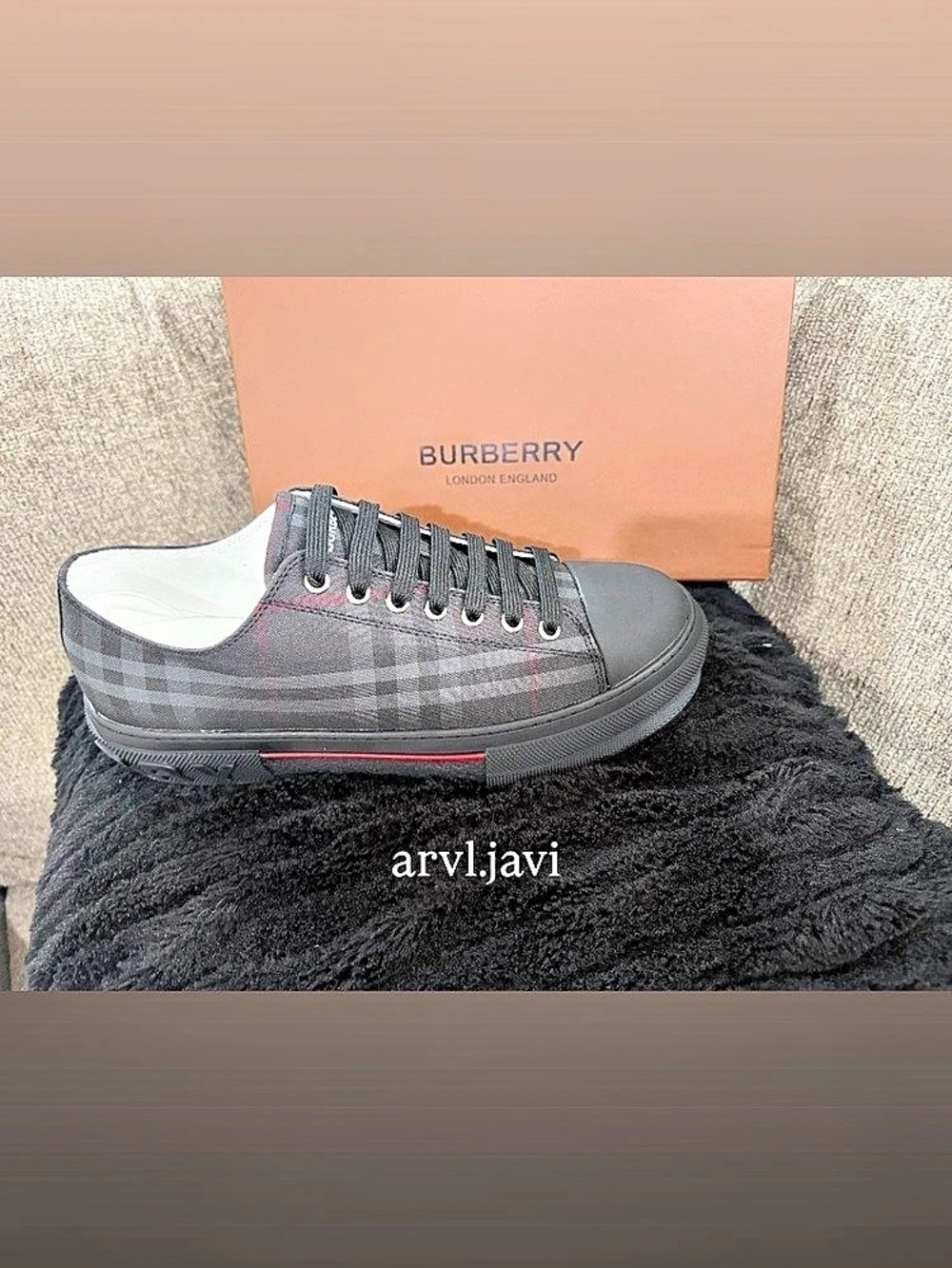 Burberry Check Nylon Blend Low-Top Sneakers Black & Gray